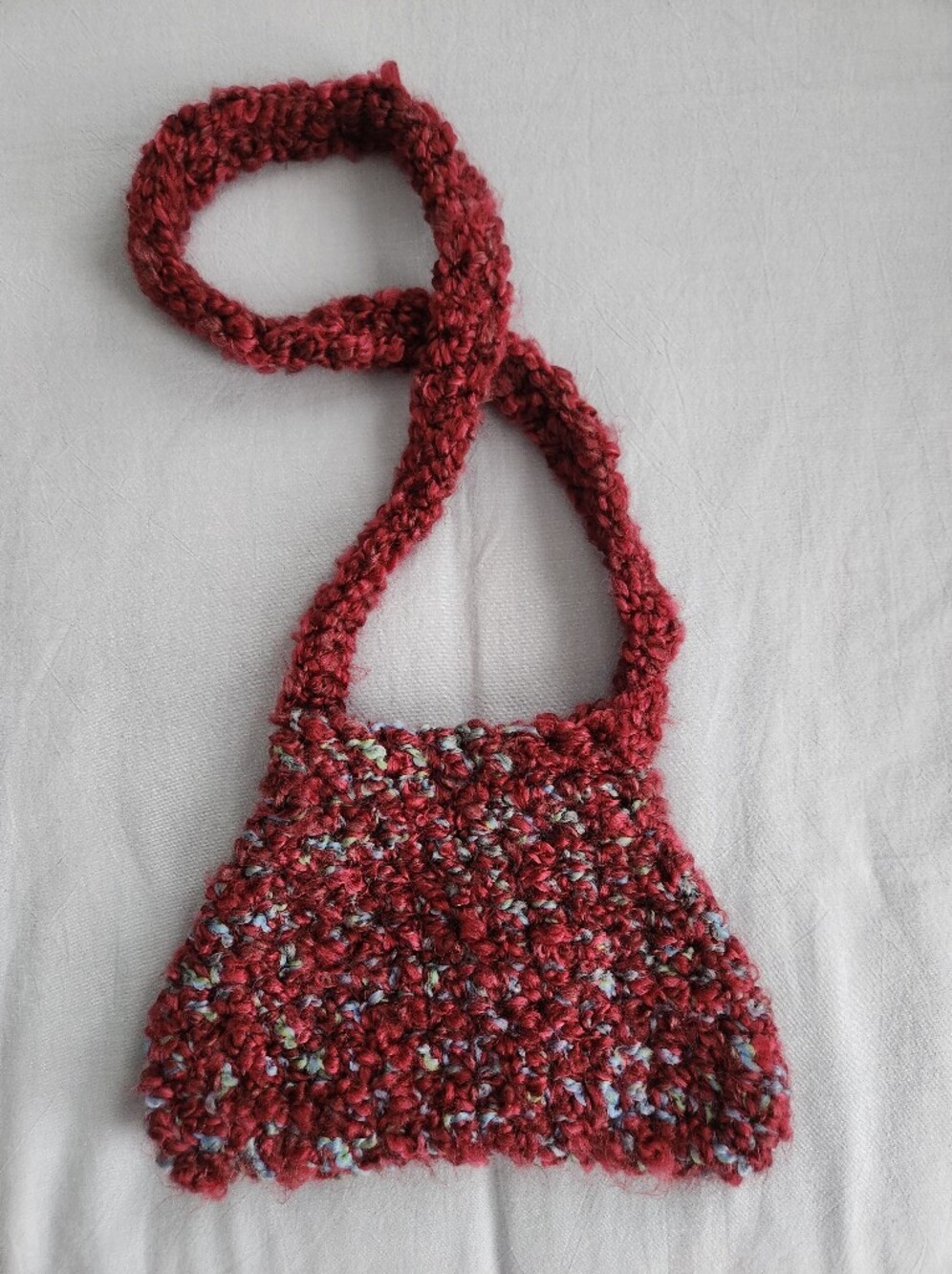 Handmade Chunky Crochet Red And Teal Small Funky Bag